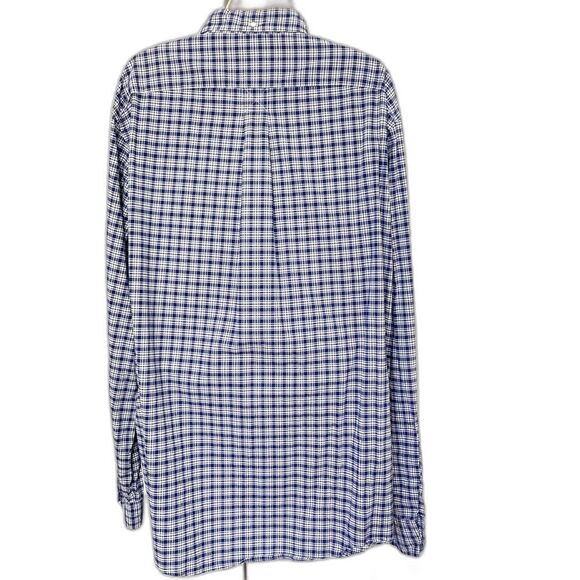 Land's End Blue White Small Checkered Cotton Button Down Shirt Men's Large 16.5 - Picture 4 of 11